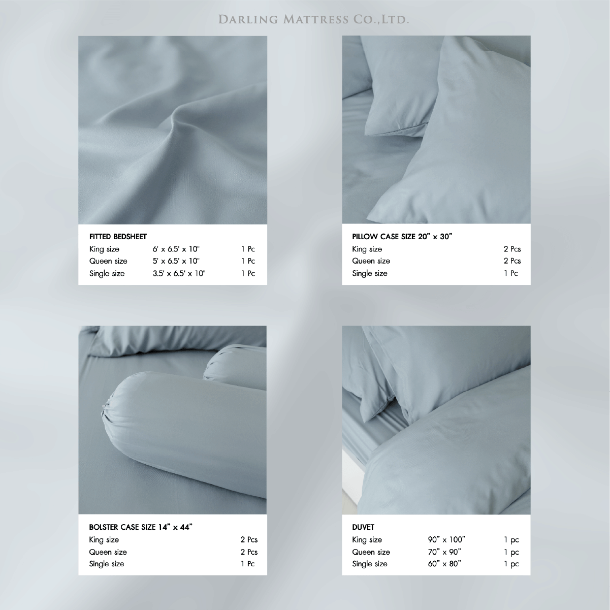 ชุดผ้าปูผ้านวม 6 ฟุต DARLING MATTRESS รุ่นสีพื้น สีเพิร์ลบลู_1